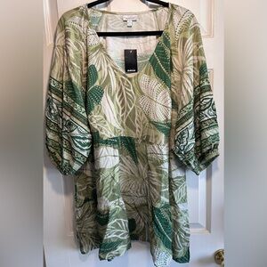 Avenue Green & Cream Blouse